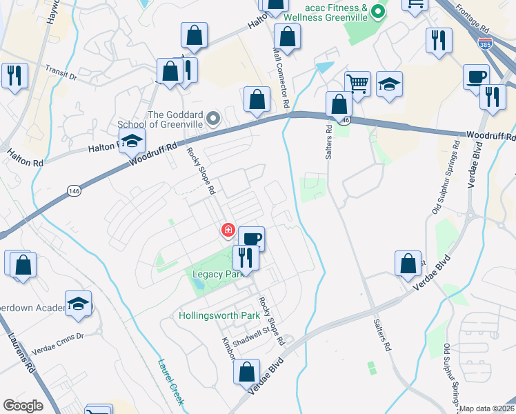 map of restaurants, bars, coffee shops, grocery stores, and more near 132 Danvers Road in Greenville