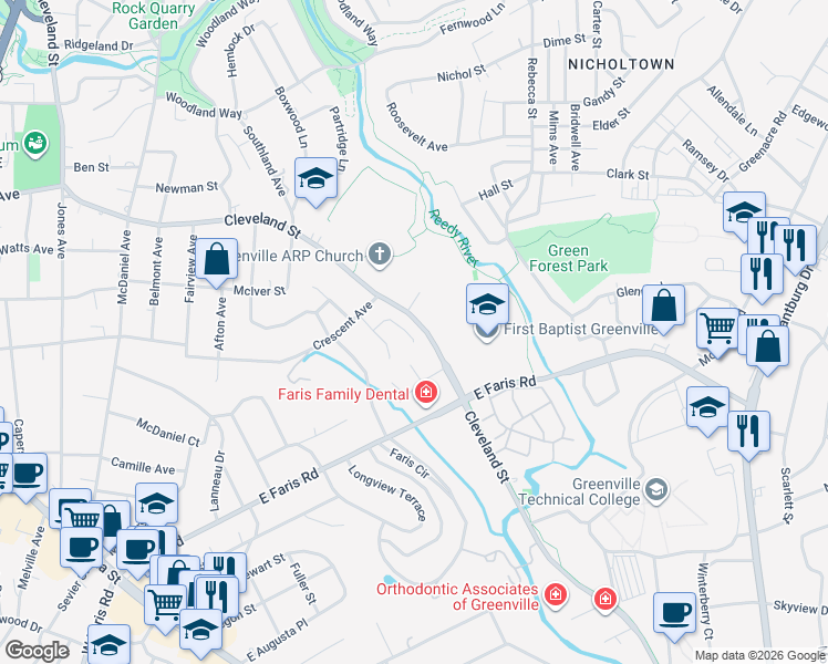 map of restaurants, bars, coffee shops, grocery stores, and more near 33 Harvest Court in Greenville