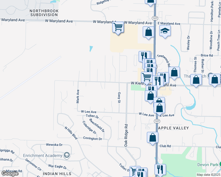 map of restaurants, bars, coffee shops, grocery stores, and more near 616 West Kiehl Avenue in Sherwood