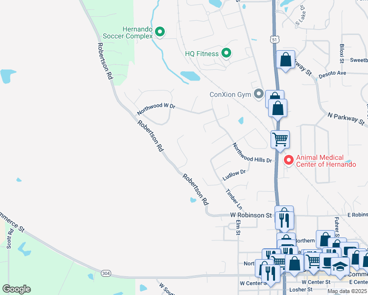 map of restaurants, bars, coffee shops, grocery stores, and more near 1878 Hawthorne Drive in Hernando