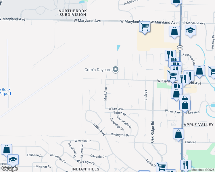 map of restaurants, bars, coffee shops, grocery stores, and more near 8232 Mark Avenue in Sherwood