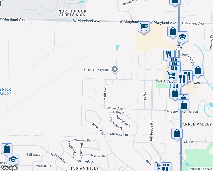 map of restaurants, bars, coffee shops, grocery stores, and more near 8232 Mark Avenue in Sherwood