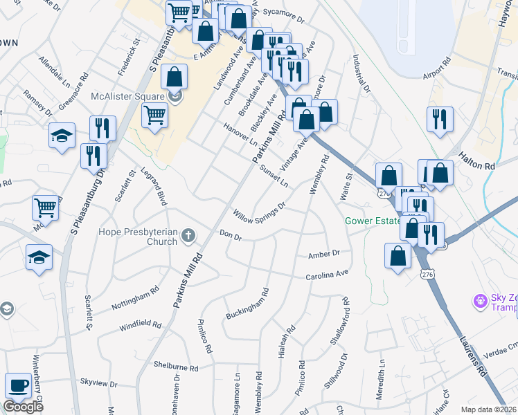 map of restaurants, bars, coffee shops, grocery stores, and more near 217 Vintage Avenue in Greenville