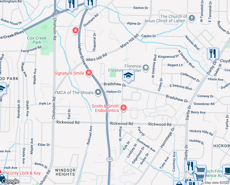 map of restaurants, bars, coffee shops, grocery stores, and more near 119 Helton Court in Florence