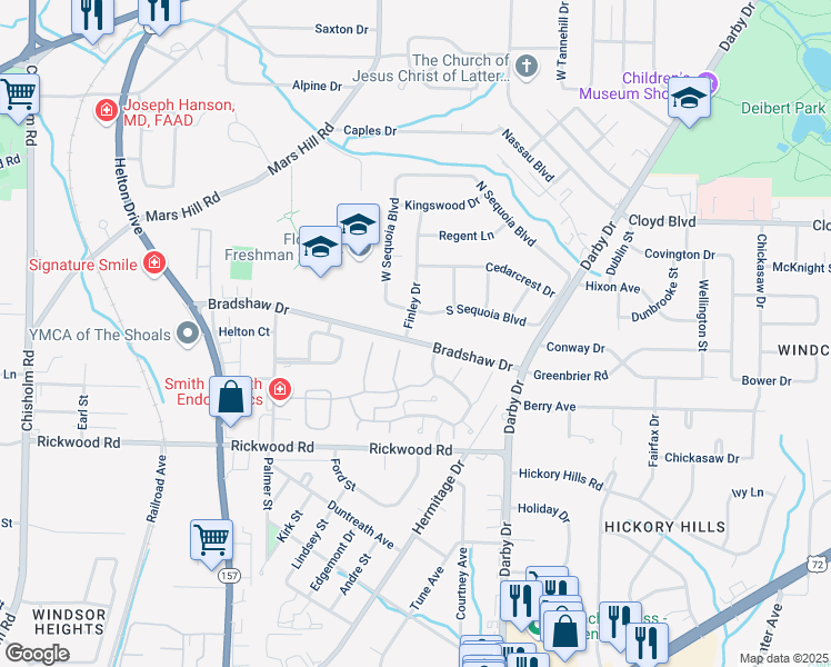 map of restaurants, bars, coffee shops, grocery stores, and more near Finley Drive in Florence