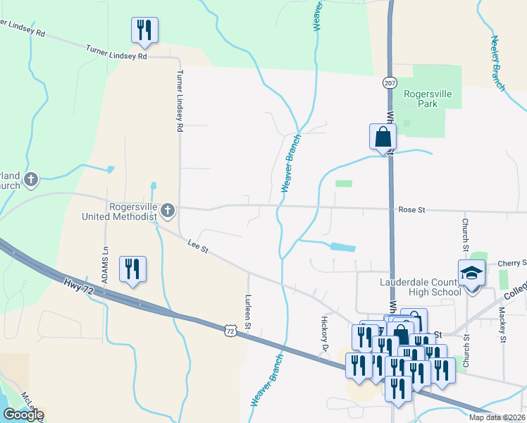 map of restaurants, bars, coffee shops, grocery stores, and more near 462 Rose Street in Rogersville