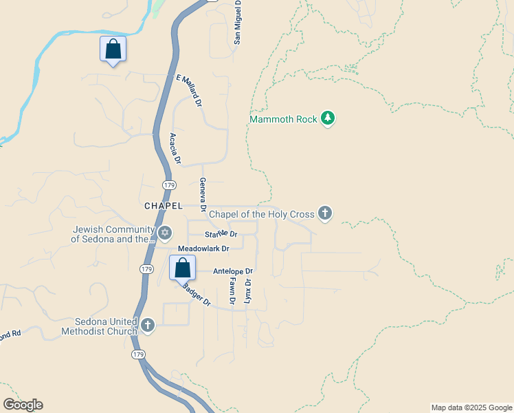 map of restaurants, bars, coffee shops, grocery stores, and more near 780 Chapel Road in Sedona