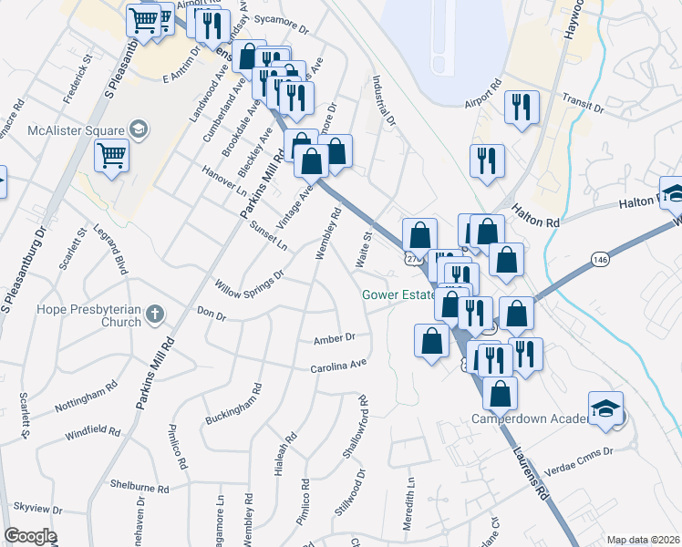 map of restaurants, bars, coffee shops, grocery stores, and more near 23 Carolina Avenue in Greenville