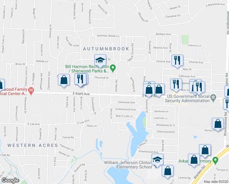 map of restaurants, bars, coffee shops, grocery stores, and more near 104 Shelby Road in Sherwood