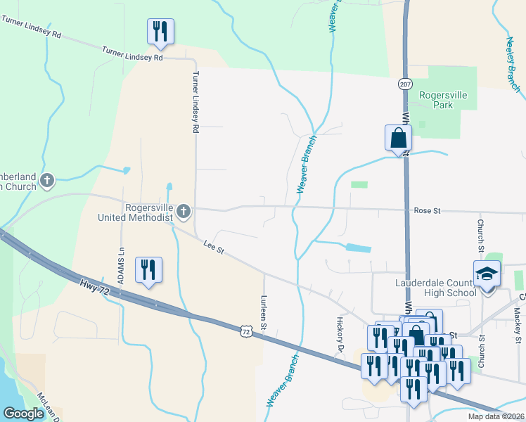 map of restaurants, bars, coffee shops, grocery stores, and more near 462 Rose Street in Rogersville
