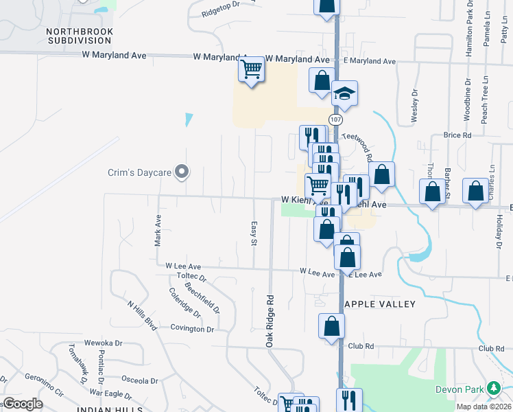 map of restaurants, bars, coffee shops, grocery stores, and more near 8504 Easy Street in Sherwood