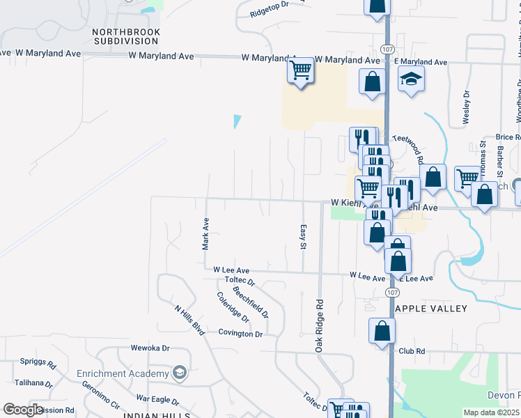 map of restaurants, bars, coffee shops, grocery stores, and more near 722 West Kiehl Avenue in Sherwood
