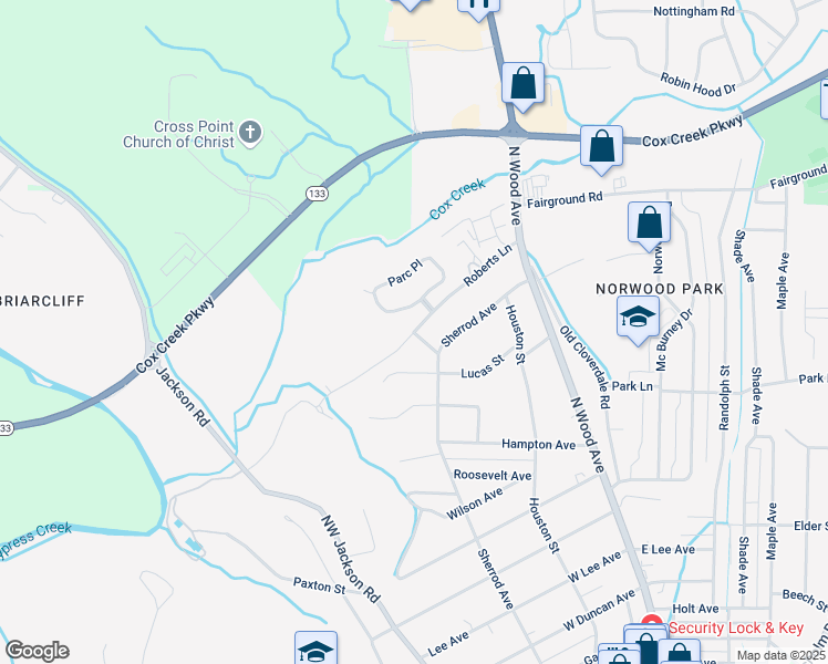 map of restaurants, bars, coffee shops, grocery stores, and more near 2329 Roberts Lane in Florence