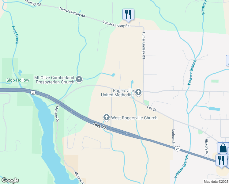 map of restaurants, bars, coffee shops, grocery stores, and more near 462 Lee Street in Rogersville