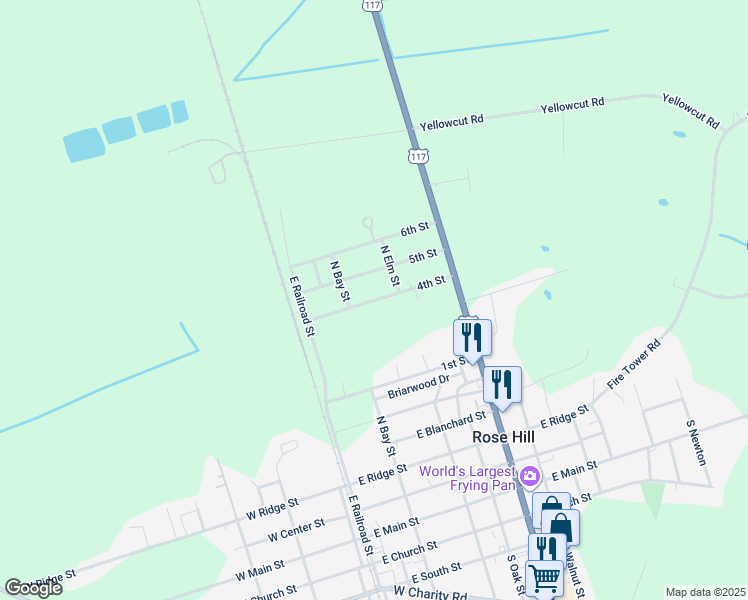 map of restaurants, bars, coffee shops, grocery stores, and more near 207 4th Street in Rose Hill