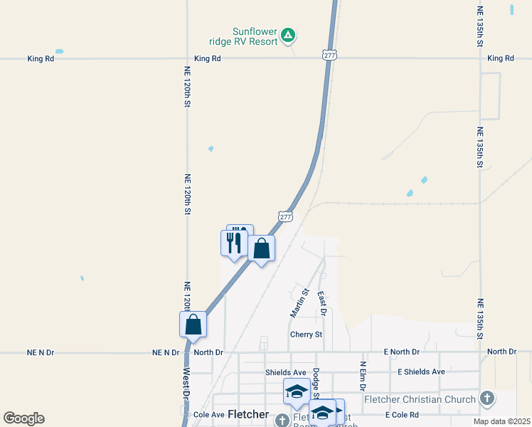 map of restaurants, bars, coffee shops, grocery stores, and more near 417 U.S. 277 in Fletcher