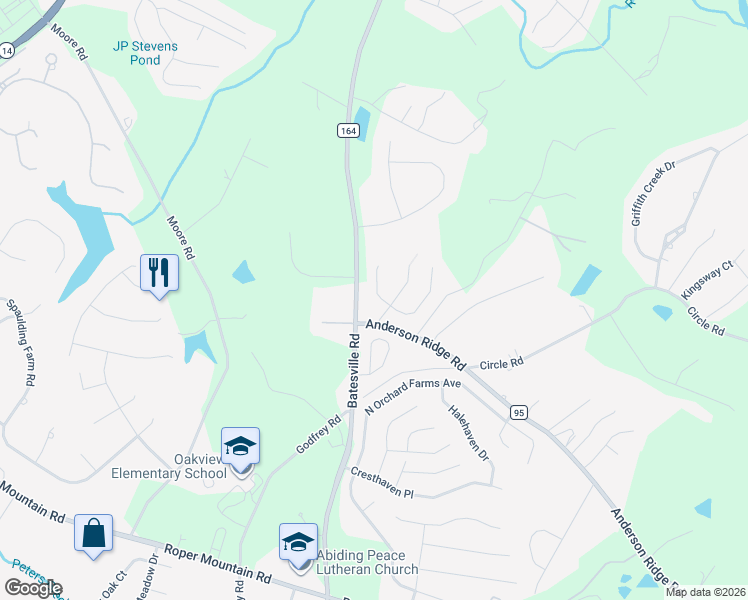 map of restaurants, bars, coffee shops, grocery stores, and more near 405 Wennington Place in Greer