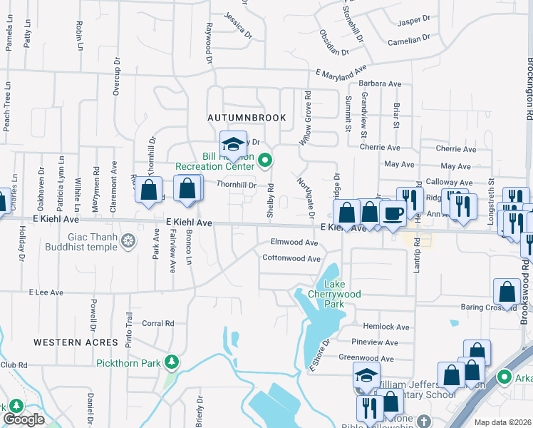 map of restaurants, bars, coffee shops, grocery stores, and more near 104 Shelby Road in Sherwood
