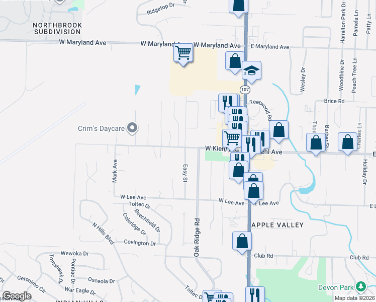 map of restaurants, bars, coffee shops, grocery stores, and more near 8504 Easy Street in Sherwood