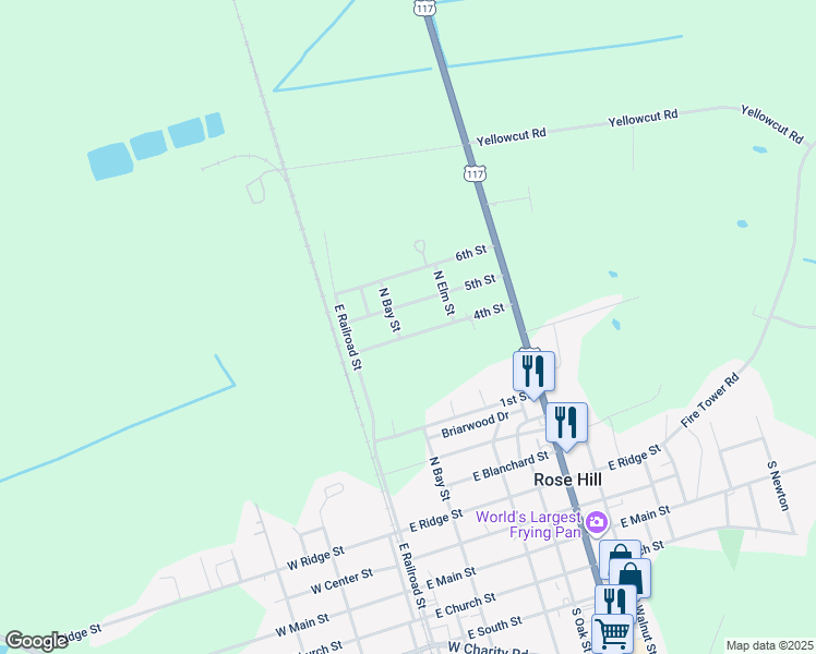 map of restaurants, bars, coffee shops, grocery stores, and more near 207 4th Street in Rose Hill