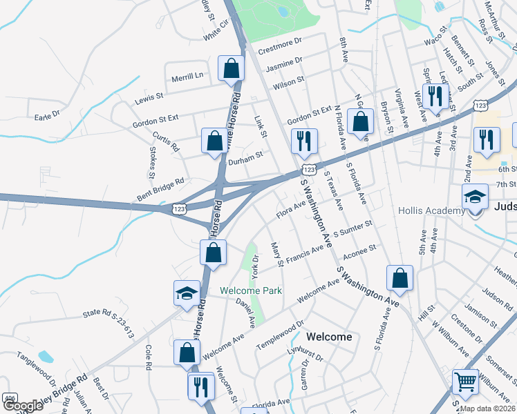map of restaurants, bars, coffee shops, grocery stores, and more near 1815 Old Easley Bridge Road in Greenville