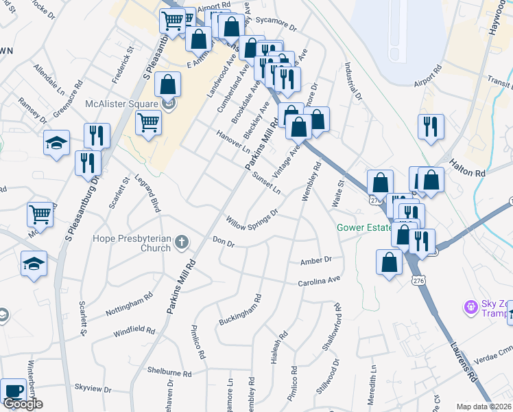 map of restaurants, bars, coffee shops, grocery stores, and more near 217 Vintage Avenue in Greenville