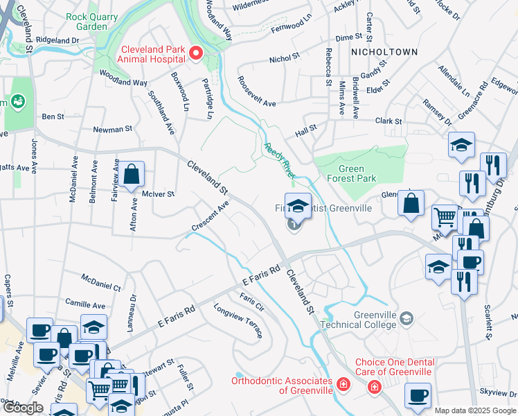 map of restaurants, bars, coffee shops, grocery stores, and more near 33 Harvest Court in Greenville