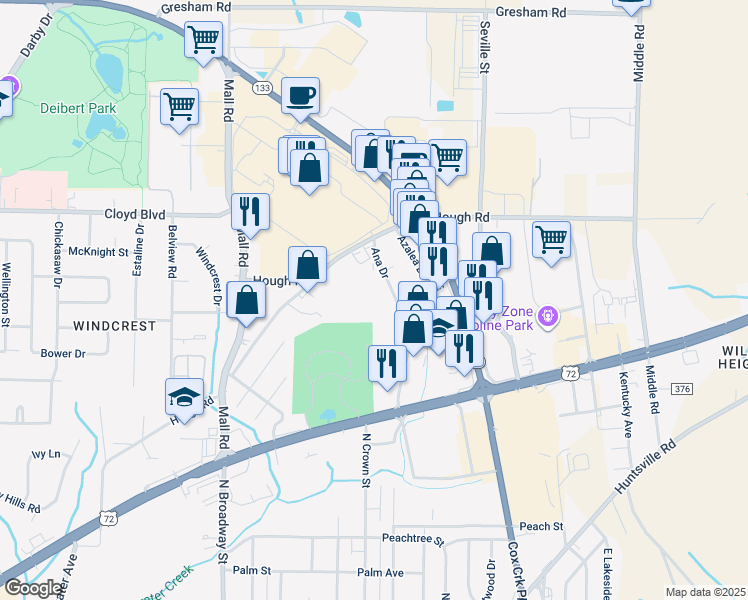 map of restaurants, bars, coffee shops, grocery stores, and more near 211 Ana Drive in Florence