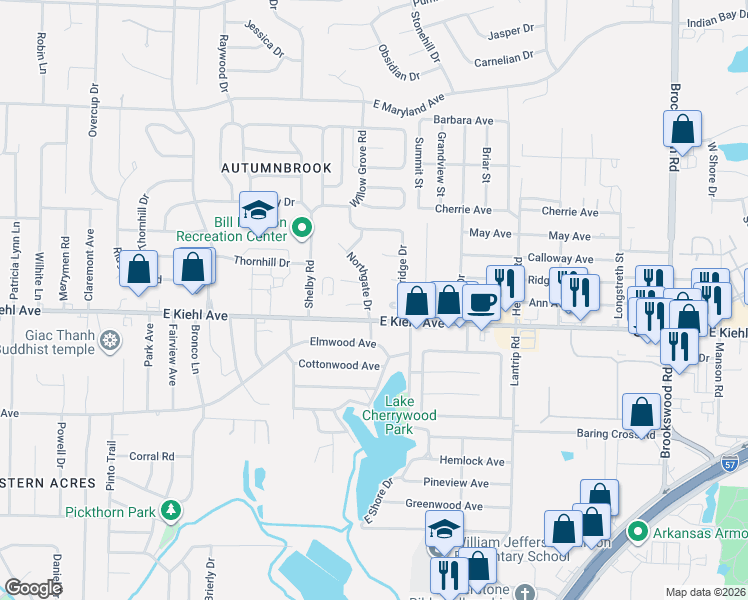 map of restaurants, bars, coffee shops, grocery stores, and more near 8602 Northgate Drive in Sherwood