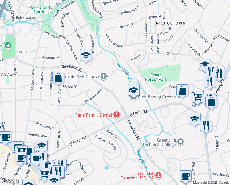 map of restaurants, bars, coffee shops, grocery stores, and more near 33 Harvest Court in Greenville