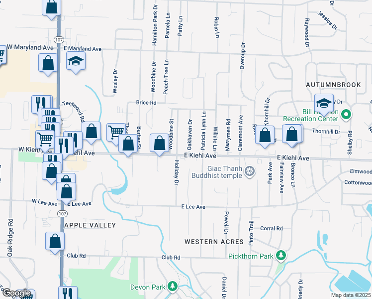 map of restaurants, bars, coffee shops, grocery stores, and more near 8603 Oakhaven Drive in Sherwood