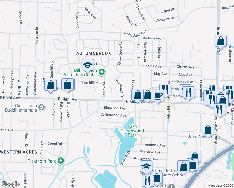 map of restaurants, bars, coffee shops, grocery stores, and more near 10 Glenbrook Place in Sherwood