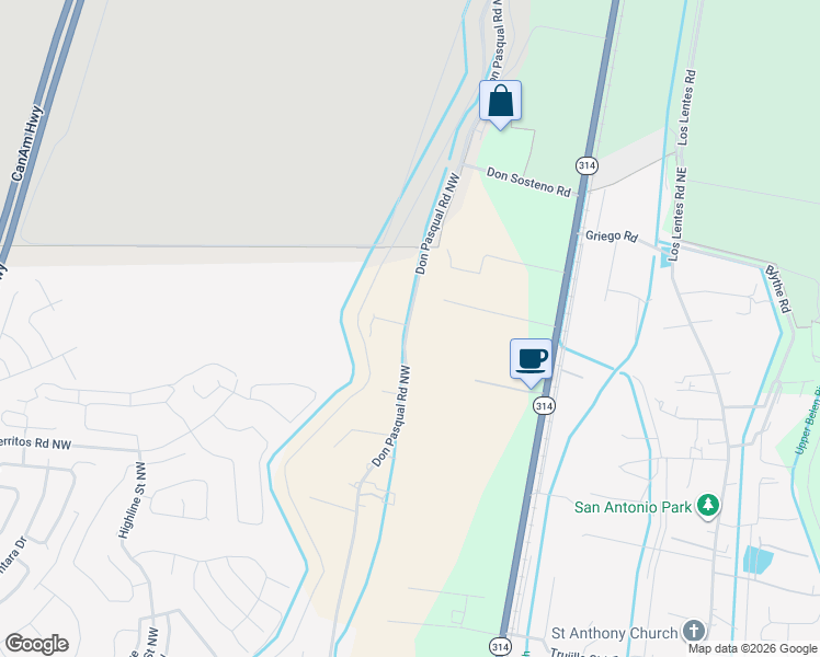 map of restaurants, bars, coffee shops, grocery stores, and more near 2159 Don Pasqual Road Northwest in Los Lunas