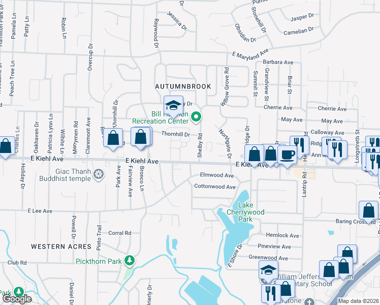 map of restaurants, bars, coffee shops, grocery stores, and more near 1 Shelby Road in Sherwood