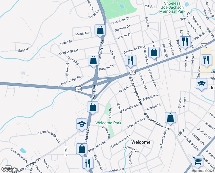map of restaurants, bars, coffee shops, grocery stores, and more near 1903 S-23-85 in Greenville