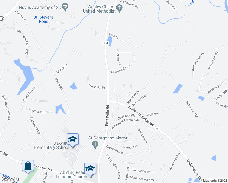map of restaurants, bars, coffee shops, grocery stores, and more near 410 Wennington Place in Greer