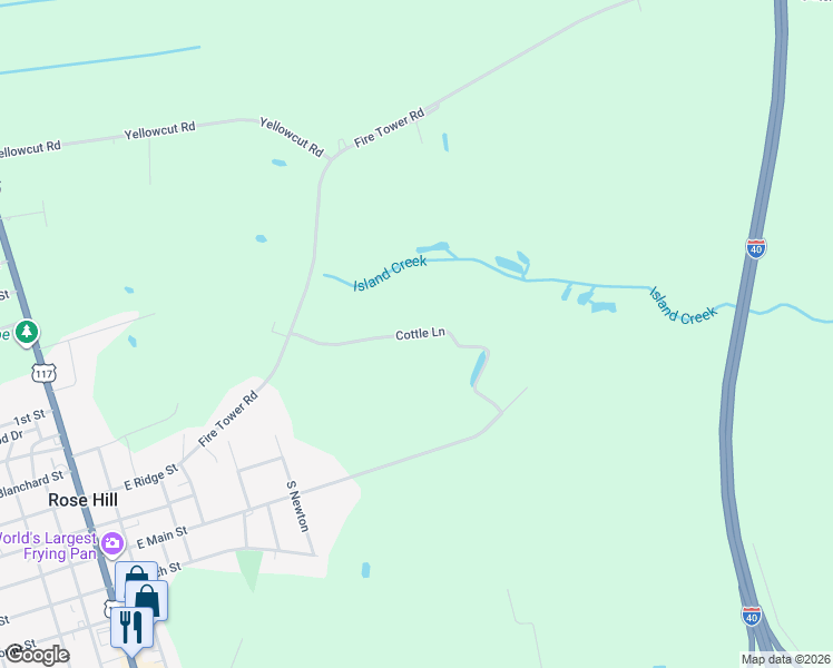 map of restaurants, bars, coffee shops, grocery stores, and more near 194 Cottle Lane in Rose Hill