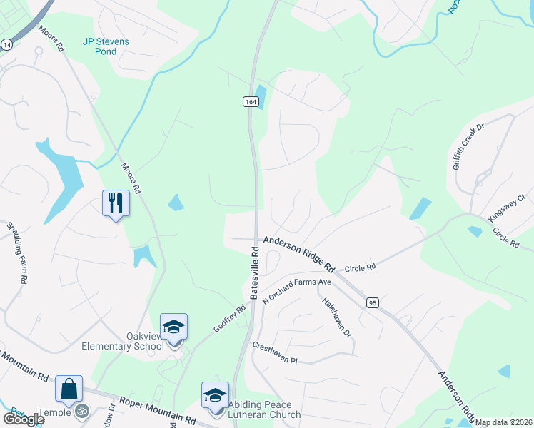 map of restaurants, bars, coffee shops, grocery stores, and more near 405 Wennington Place in Greer