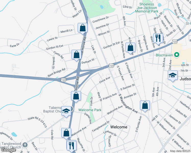 map of restaurants, bars, coffee shops, grocery stores, and more near 1811 Old Easley Bridge Road in Greenville