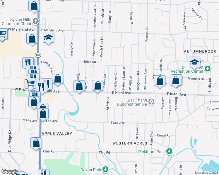 map of restaurants, bars, coffee shops, grocery stores, and more near 8601 Holiday Drive in Sherwood