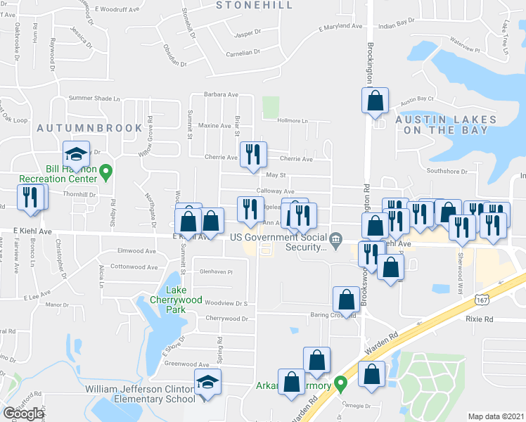 map of restaurants, bars, coffee shops, grocery stores, and more near 300 Ann Avenue in Sherwood