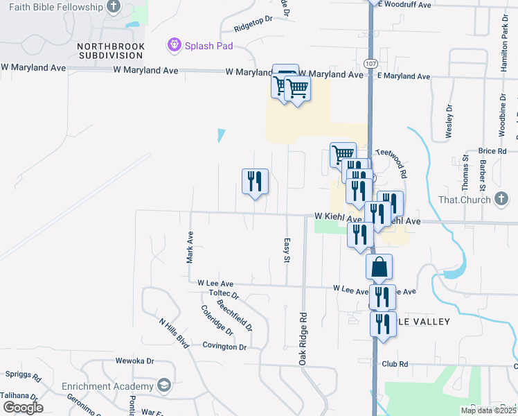 map of restaurants, bars, coffee shops, grocery stores, and more near 616 West Kiehl Avenue in Sherwood