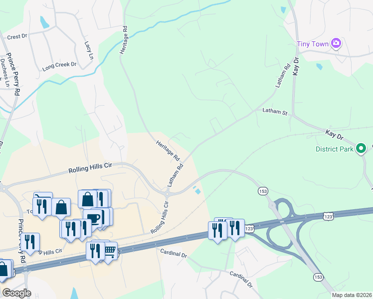 map of restaurants, bars, coffee shops, grocery stores, and more near 111 Heritage Road in Easley