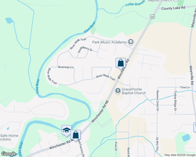 map of restaurants, bars, coffee shops, grocery stores, and more near 237 River Walk Trail in New Market