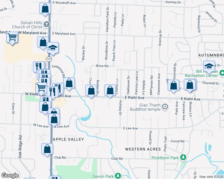 map of restaurants, bars, coffee shops, grocery stores, and more near 909 East Kiehl Avenue in Sherwood