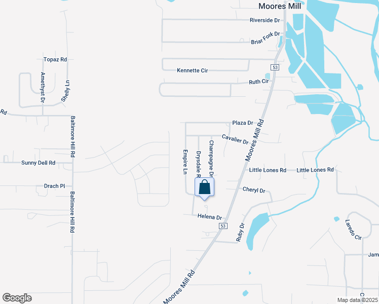 map of restaurants, bars, coffee shops, grocery stores, and more near 253 Empire Lane in Huntsville