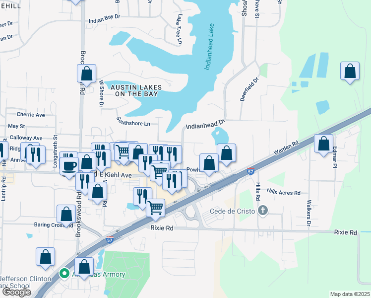 map of restaurants, bars, coffee shops, grocery stores, and more near 8703 Indianhead Drive in North Little Rock