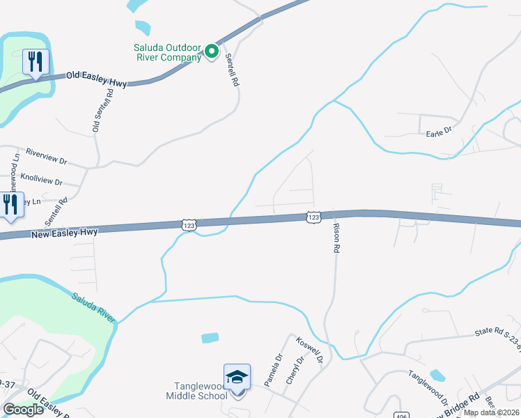 map of restaurants, bars, coffee shops, grocery stores, and more near 2940 New Easley Highway in Greenville