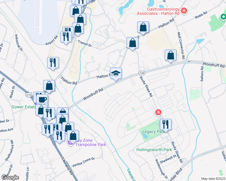 map of restaurants, bars, coffee shops, grocery stores, and more near 432 Woodruff Rd in Greenville