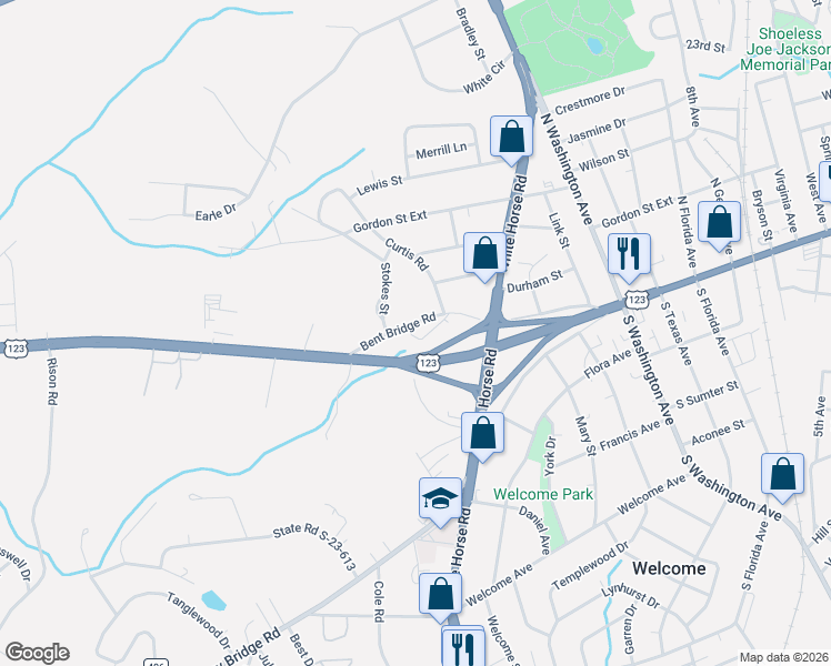 map of restaurants, bars, coffee shops, grocery stores, and more near 110 Bent Bridge Road in Greenville